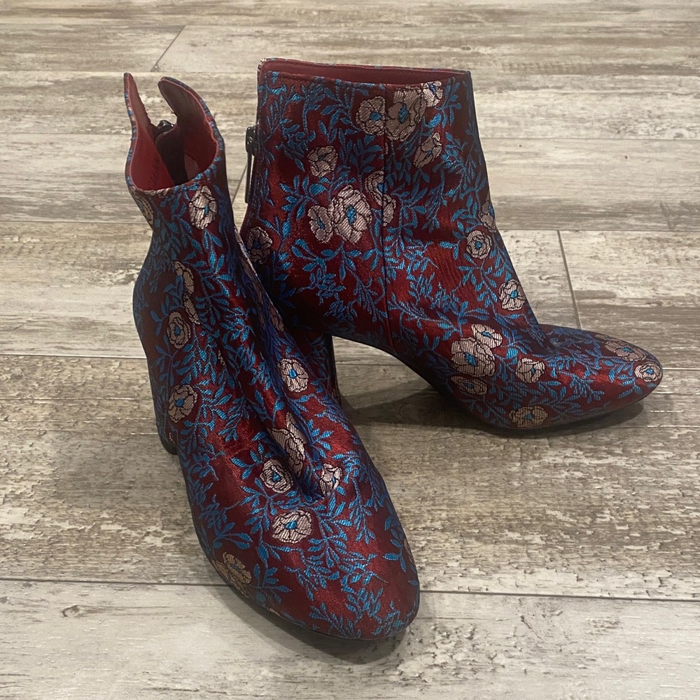 Gianni Bini Red and Blue Floral Ankle Boots